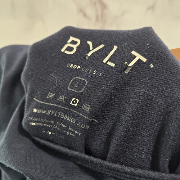 Bylt T Shirt Mens Large Blue Navy Short Sleeve Drop Cut SS Bylt Blend Longline - Picture 3 of 8